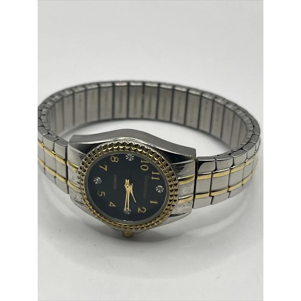 Cerentino Diamond Woman's Quartz Watch Two Tone, Black Dial-‎ New Battery